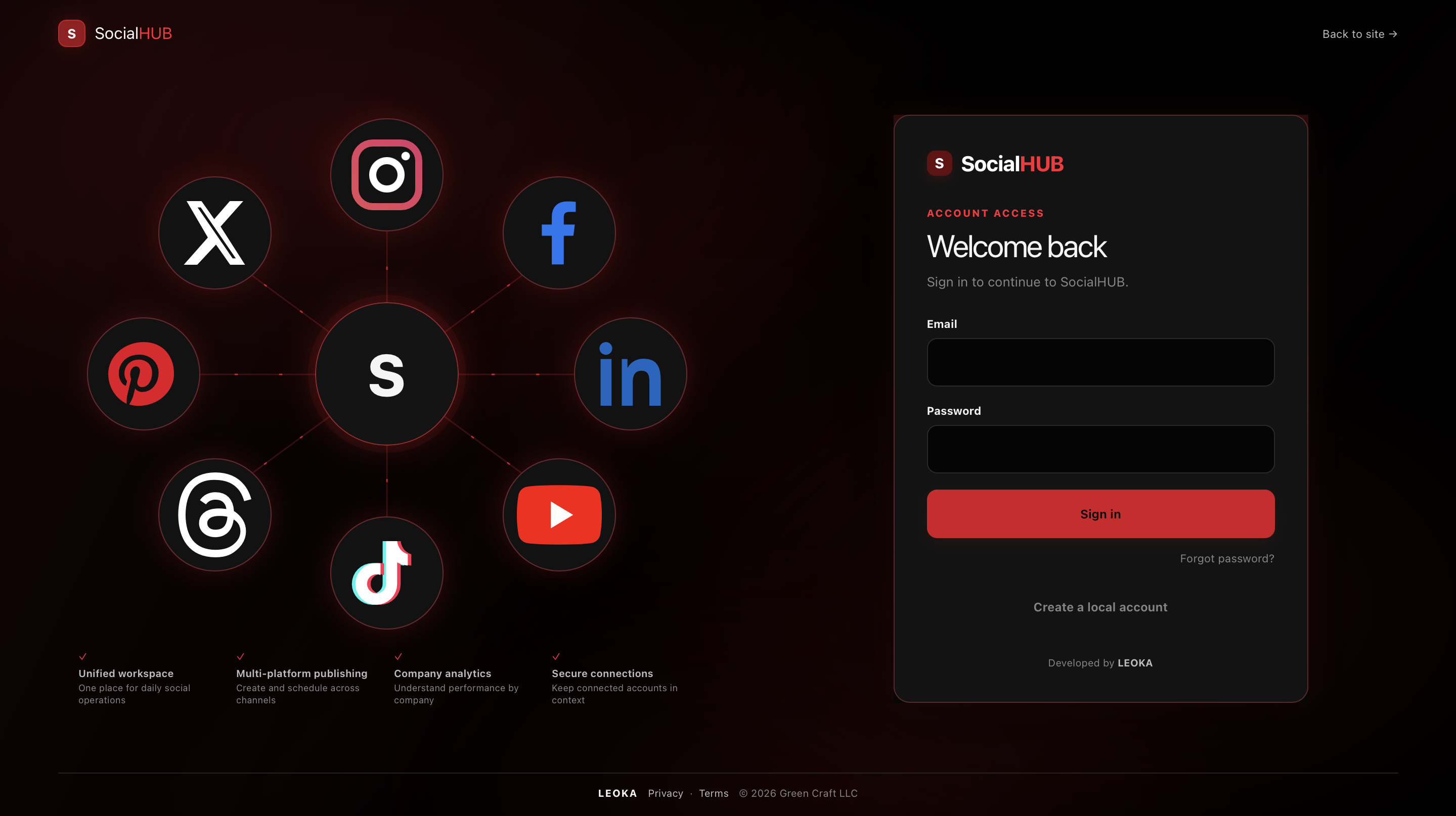 Social Hub workspace preview